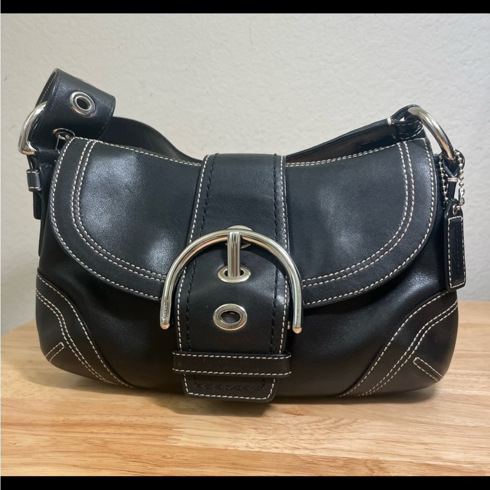 Coach SoHo Black Leather Shoulder Bag Purse Y2K Vintage D063-10316